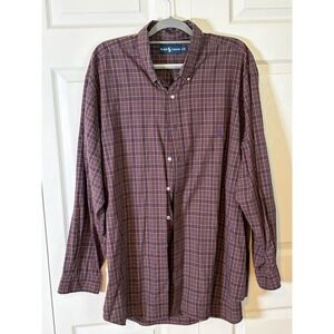 Ralph Lauren Mens 2X Big Plaid Button Down Shirt Purple Orange Long Sleeve Pony